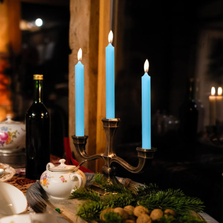 Set 4 Lumanari,  pentru Suport de Masa, Fara Miros si Fum, din Parafina, 2.2 x 25 cm, Albastru