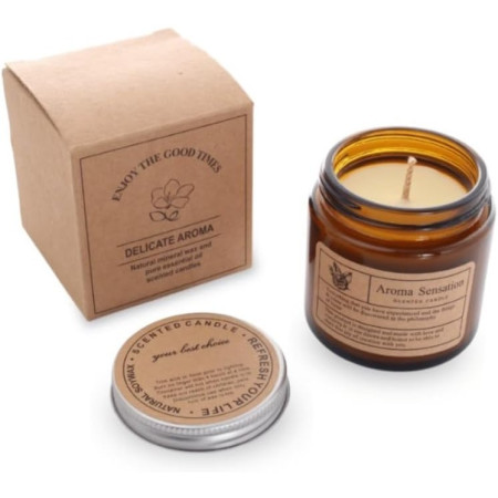 Lumanare Parfumata,  Model Borcan Maro, Aroma de Clopotei, din Ceara Vegetala, 6 x 6.5 x 6.5 cm, Maro