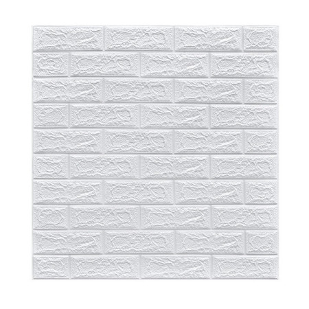 Set 10 Placi Tapet 3D,  70 x 77 cm, Grosime 3 mm, din Polietilena, Model Caramida, Suprafata acoperita 5.3 mp, Alb
