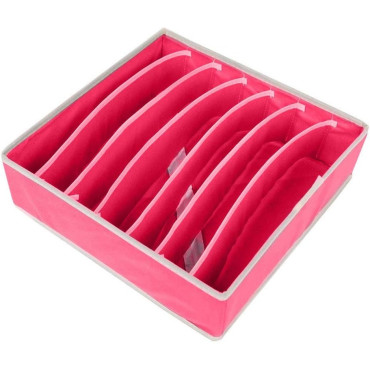 Cutie De Depozitare,  Pentru Lenjerie, Sosete Si Sutiene, Material Textil, 7 Compartimente, 32 x 32 x 10 cm, Culoare Roz