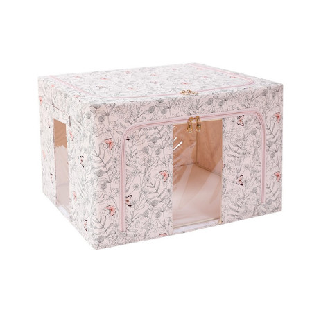 Cutie Depozitare,  66L, din Material Textil, 50 x 40 x 33 cm, pentru Haine si Lenjerii, Model Fluturasi, Bej