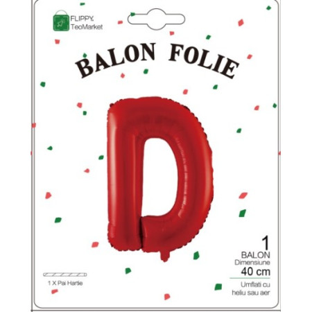Balon Folie Metalizata Litera D, Cyrax, 40 cm, Umflati cu Heliu sau Aer, Ambalaj Individual, Pai inclus, Rosu