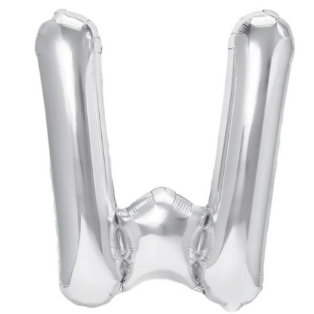 Balon Folie Metalizata Litera W, Cyrax, 80 cm, Umflati cu Heliu sau Aer, Ambalaj Individual, Pai inclus, Argintiu