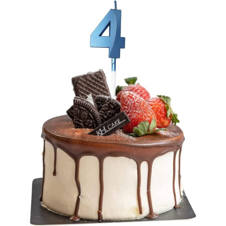 Lumanare Cifra 4, Cyrax, Model Diamond, 5 x 3.4 cm, Albastru