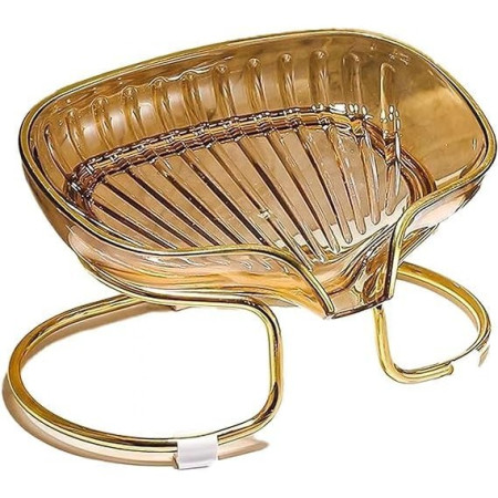 Savoniera cu Suport,  Sistem de Scurgere a Apei, Margine Aurie, 14 x 8.5 x 9 cm, din TPE, Auriu