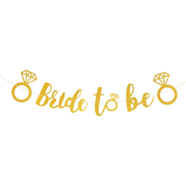 Banner Bride To Be, Cyrax, Dimensiune 30x20 cm, Rola de Ata Inclusa, Tematica Nunta, Decoratiune Party, Auriu
