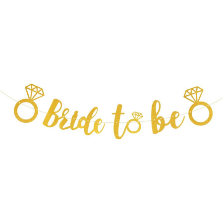 Banner Bride To Be, Cyrax, Dimensiune 30x20 cm, Rola de Ata Inclusa, Tematica Nunta, Decoratiune Party, Auriu