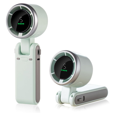 Mini Ventilator Portabil,  5 Trepte de Viteza, Afisaj Digital, Incarcare USB, 5V, 2A, 5.95 x 5.2 x 17.2 cm, Verde