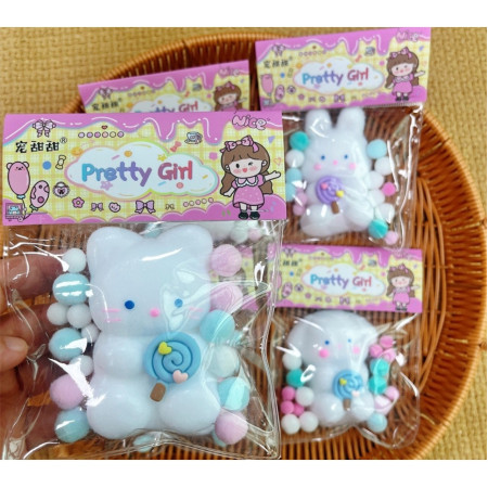 Jucarie Antistres Squishy, Cyrax, cu Revenire Lenta, Squeeze Pretty Girl, Model Animalut, Ambalaj Transparent, Alb