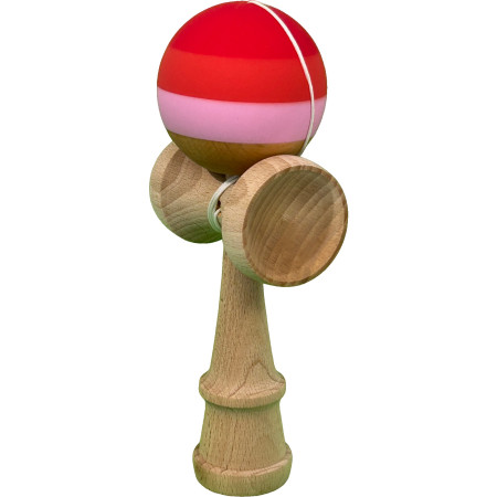 Kendama X Originala, Profesionala, Cyrax, din Lemn, 18 cm, Rubber Grip, Rosu inchis/Rosu/Alb