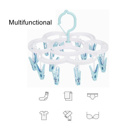 Uscator de Rufe Suspendat  cu 16 Carlige, Rotire 360 Grade, Mateiral Plastic, Usor de Depozitat, Multifunctional, 26 x 21 cm, Albastru