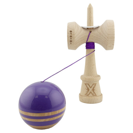 Kendama X Originala RAINBOW, Profesionala, Cyrax, Cupe Mari KING SIZE V3, Super Sticky, Gaura in Baza, Rulment Metalic, din lemn 18 cm, Ata 55 cm, Indigo/Maro