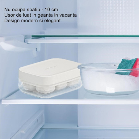 Forma pentru gheata cu presa Cyrax, din silicon alimentar, 6 cuburi, caserola pentru depozitare, usor de folosit si curatat, 10.5 x 7.5 x 4.1 cm, alb