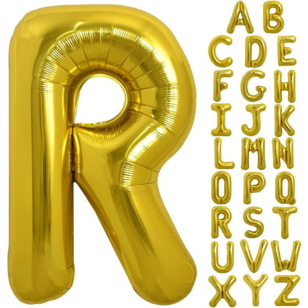 Balon Folie Metalizata Litera R, Cyrax, 40 cm, Umflati cu Heliu sau Aer, Ambalaj Individual, Pai inclus, Auriu