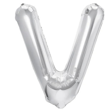 Balon Folie Metalizata Litera V, Cyrax, 40 cm, Umflati cu Heliu sau Aer, Ambalaj Individual, Pai inclus, Argintiu