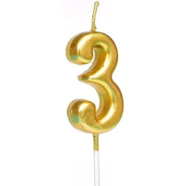 Lumanare de Tort, Cyrax, Model Cifra 3, Party, 4.5 x 2.5 cm, din Parafina, Auriu