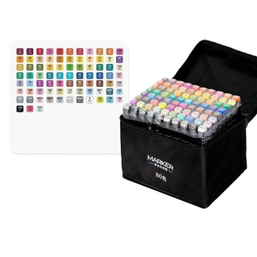 Set 80 Markere, Cyrax, pe Baza de Ulei, Dublu Capat, Subtire 1mm si Gros 6 mm, Geanta Depozitare, 15 cm, Multicolor