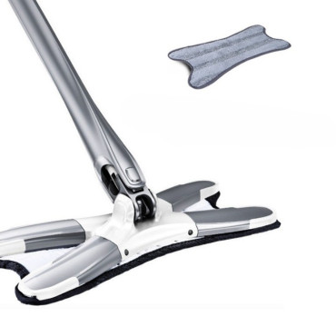 Mop Plat,  cu Sistem de Stoarcere, 4 Lavete Incluse, Lungime Telescopica 140 cm, Argintiu