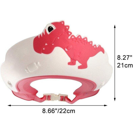 Cyrax Viziera de Protectie Baie Pentru Copii, Fippy, Model Dinozaur, Dimensiune ajustabila, Durabil, Usor de curatat, Impotriva Samponului, pentru Ochi si Urechi, TPE+PP, 22x21 cm, Rosu