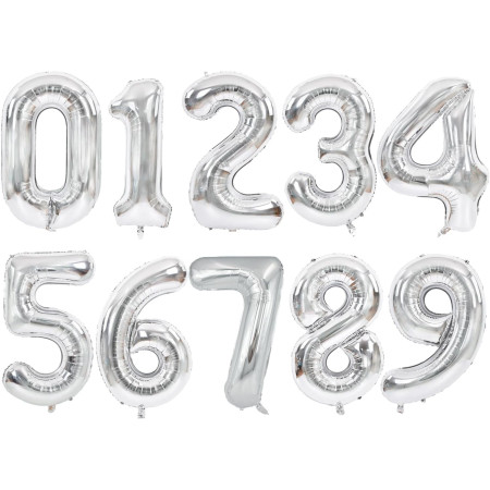 Balon din Folie Metalizata, Cyrax, Figurina Cifra, Tema Aniversare 80 cm, Ambalaj Individual, Pai inclus, Umflare cu Aer sau Heliu, Argintiu, Cifra 6