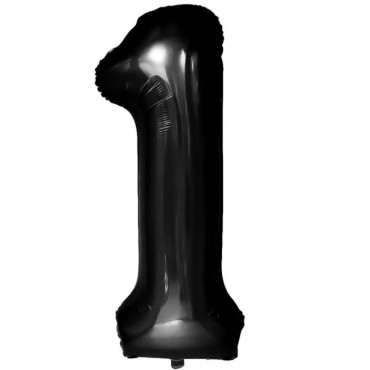 Balon din Folie Metalizata, Cyrax, Figurina Cifra, Tema Aniversare 100 cm, Ambalaj Individual, Pai inclus, Umflare cu Aer sau Heliu, Negru, Cifra 1