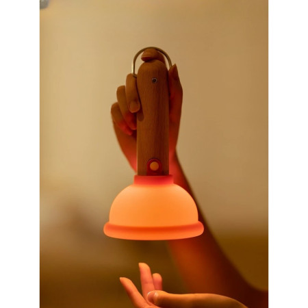 Lampa Nocturna,  Model Ventuza de Toaleta, Alimentare USB, din Lemn si Silicon, 16 x 9 cm, Portocaliu