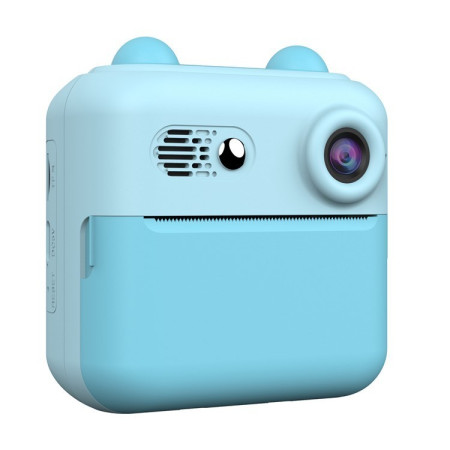 Camera Instantanee pentru Copii, Cyrax, cu Functie de Printare, Cablu USB-C, Bluetooth, compatibil iOS/Android, Imprimare APP, Model Urechi, Snur Subtire Inclus, Albastru