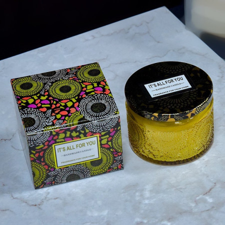 Lumanare Parfumata,  Model Borcan, Galben, Aroma de Lavanda