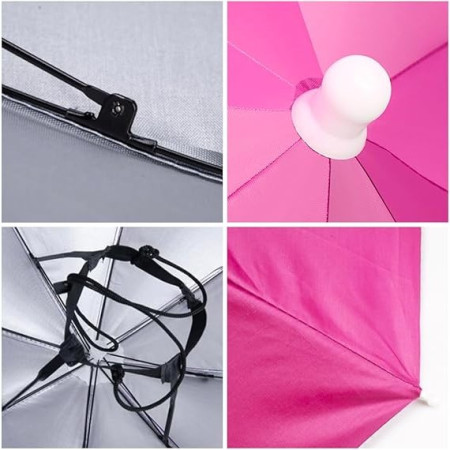 Umbrela de Cap,  Diametru 69 cm, Banda Elastica de Cap, Protectie UV/Ploaie, Roz