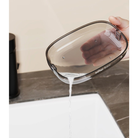 Savoniera cu Suport 2 in 1,  Pentru Perete sau Blat, PET, Scurgere Optima, GriTransparent
