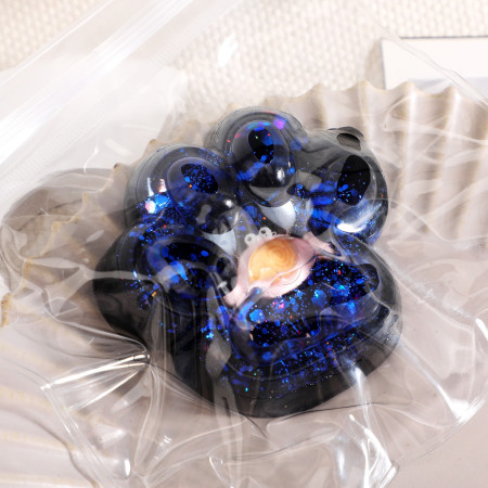 Jucarie Antistres Squishy, Cyrax, cu Revenire Lenta, Squeeze Pinch Family, Model Cat Paw, 6.5 x 6 cm, din Tpr, 4-6 Ani, Model 3 Vietati Marine, Negru cu Insertii