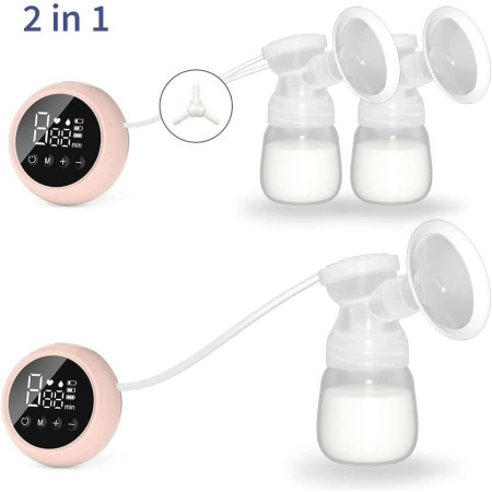 Pompa de San Electrica 2 in 1, Cyrax, cu 2 Biberoane, Capacitate 180 ml, Incarcare USB Tip C, 1200 mAh, 2 Moduri, 9 Viteze, Roz Transparent