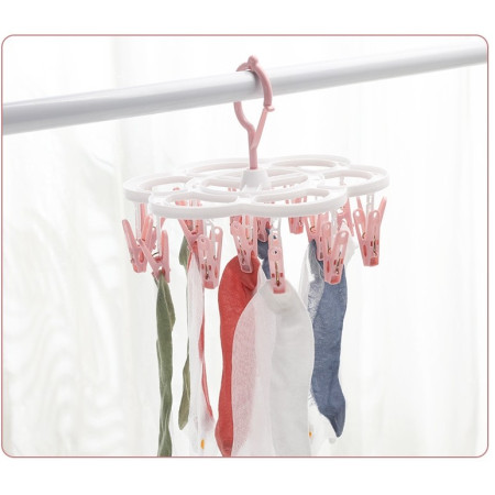 Uscator de Rufe Suspendat  cu 16 Carlige, Rotire 360 Grade, Mateiral Plastic, Usor de Depozitat, Multifunctional, 26 x 21 cm, Roz