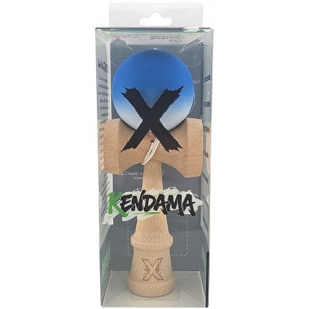 Kendama X Originala, Profesionala, Cyrax, din Lemn, Rubber Grip, 18 cm, Albastru/Alb
