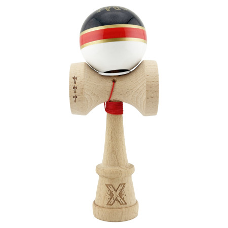 Kendama X Originala ROYAL SPIKE, Profesionala, Cyrax, Cupe Mari KING SIZE V3, Super Sticky, Gaura in Baza, Rulment Metalic, din lemn 18 cm, Ata 55 cm, Inel Rosu