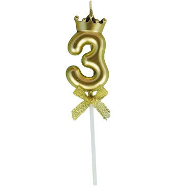 Lumanare pentru Tort Cifra 3, Model Coroana, Gold, Cyrax, Party