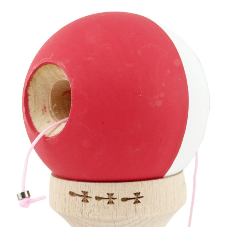 Kendama X Originala, Profesionala, Cyrax, Big Cups V2, Rubber Grip cu Cupe Mari, Rulment Metalic cu Ata 55 cm, Alb/Rosu