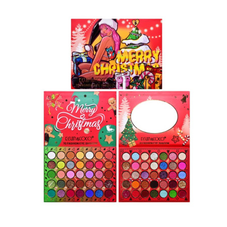 Set de Machiaj Kevin&Coco, 70 de Culori, Paleta de Farduri, Model Merry Christmas, Oglinda Ovala, 22.3x17.2x1.9 cm, Multicolor