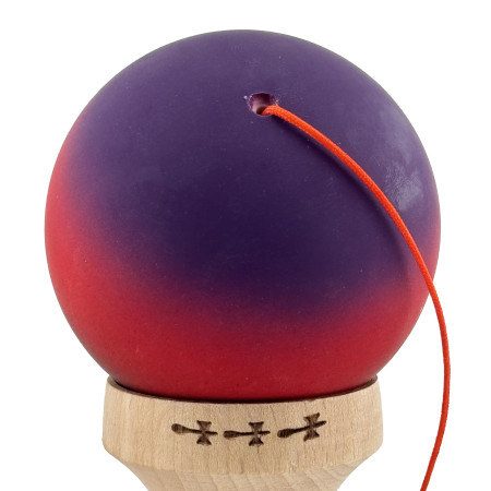 Kendama X Originala, Profesionala, Cyrax, Big Cups V2, Rubber Grip cu Cupe Mari, Rulment Metalic cu Ata 55 cm, Mov/Rosu/Negru