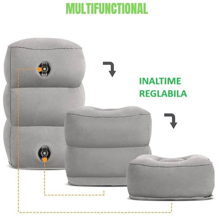 Perna Gonflabila Multifunctionala,  pentru Picioare, Cap, 3 Straturi, Inaltime Reglabila, 17.8 x 25.4 x 42.9 cm, Gri Inchis