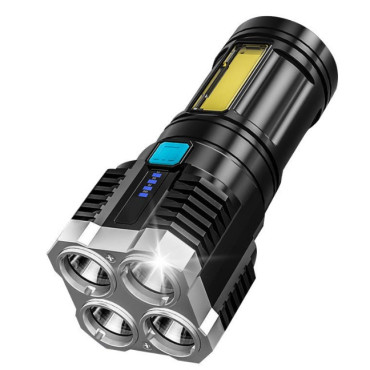 Lanterna LED Tactica 2 in 1,  4 Moduri de Iluminare, Tip Proiector COB, Rezistenta la Apa, Reincarcabila, USB, Lanterna de Drumetii, 13.6 x 5 cm, Negru