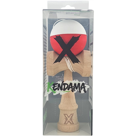 Kendama X Originala, Profesionala, Cyrax, din Lemn, Rubber Grip, 18 cm, Alb/Rosu