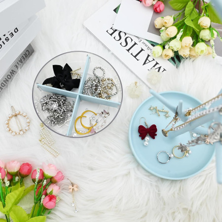 Cutie de Bijuterii,  Rotativa, cu Suport Tip Ramura, 36.5 x 14 cm, din ABS+PP, Albastru