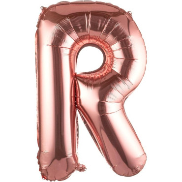 Balon Folie Metalizata Litera R, Cyrax, 100 cm, Umflati cu Heliu sau Aer, Ambalaj Individual, Pai inclus, Rose Gold