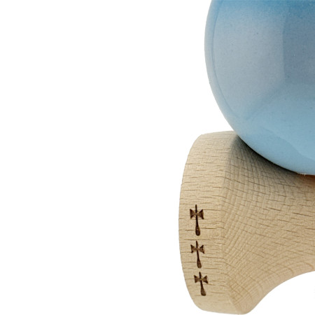Kendama X Originala, Profesionala, Cyrax, Big Cups V2, Super Sticky Cupe Mari, Rulment Metalic cu Ata 55 cm, Albastru/Gri/Bleu