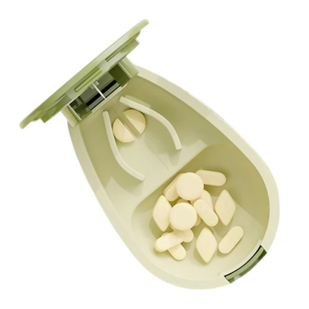 Cutie Taiat Pastile si Depozitare Medicamente,  Verde, 8x5x2.65 cm, Compacta si Portabila, Ideala Pentru Calatorii