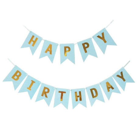 Banner Happy Birthday 100x200 cm, Cyrax, Dimensiune Stegulet 11.5x16.5 cm, Rola de Ata Inclusa, Albastru