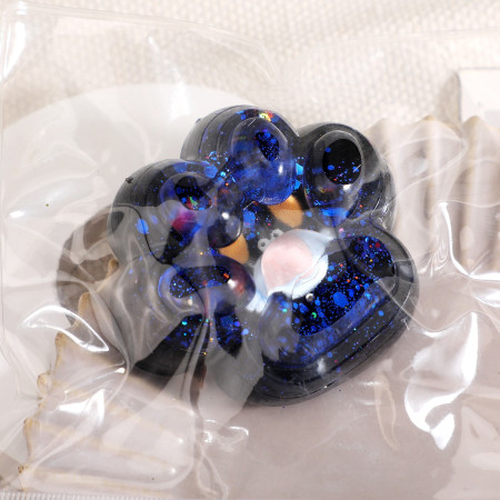 Jucarie Antistres Squishy, Cyrax, cu Revenire Lenta, Squeeze Pinch Family, Model Cat Paw, 6.5 x 6 cm, din Tpr, 4-6 Ani, Model 3 Vietati Marine, Negru cu Insertii