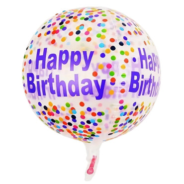 Balon din Folie Metalizata, Cyrax, Figurine 4D, Model Happy Birthday, Tematica Aniversara Bombonele, 63x24 cm, Ambalaj Individual, Pai Inclus, Umflare cu Aer sau Heliu, Mov-Multicolor