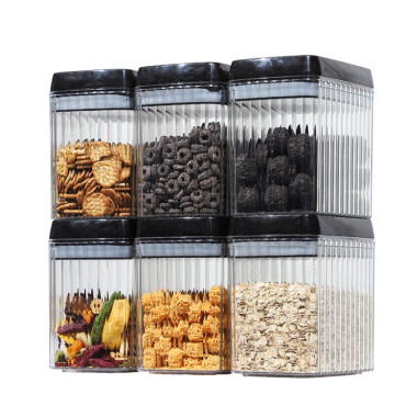 Set 6 Recipiente din Plastic, Cyrax, pentru Alimente/Obiecte, Inchidere Ermetica, Textura Ondulata, 6 x 1.5l, Transparent